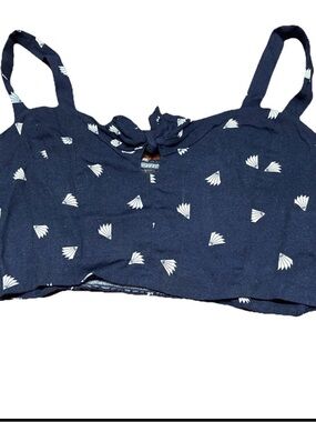Reformation Navy Blue Cropped Tank Top with White Fan Print women’s size 14